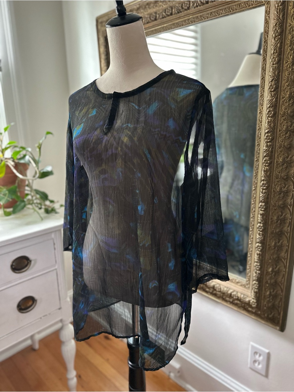 Additions Chicos 2 sheer top colorful artsy festival boho 3/4 sleeve lightweight